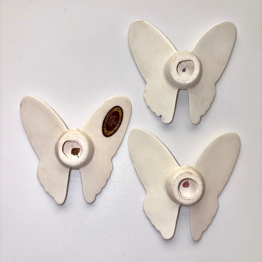 LASTING PRODUCTS Ceramic Butterflies w/Hand Painted Rose Floral Design Vintage - Picture 2 of 14